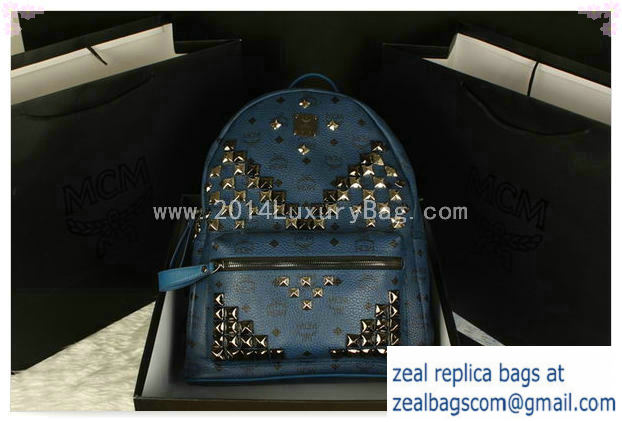 High Quality Replica MCM Stark Backpack Jumbo in Calf Leather 8100 RoyalBlue